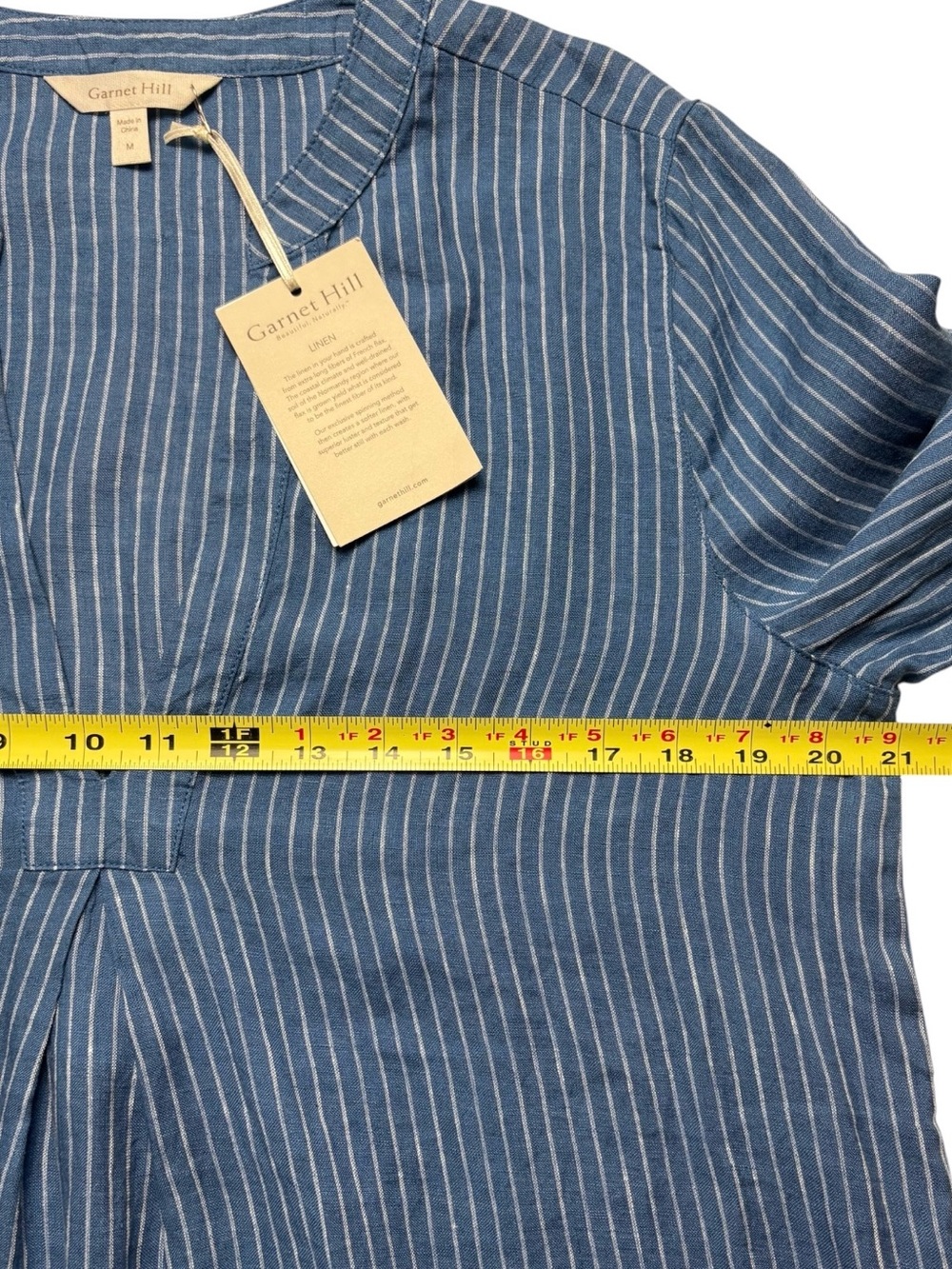 NWT Garnet Hill Blue White Striped Linen European Flax Tunic Dress M - Picture 5 of 12